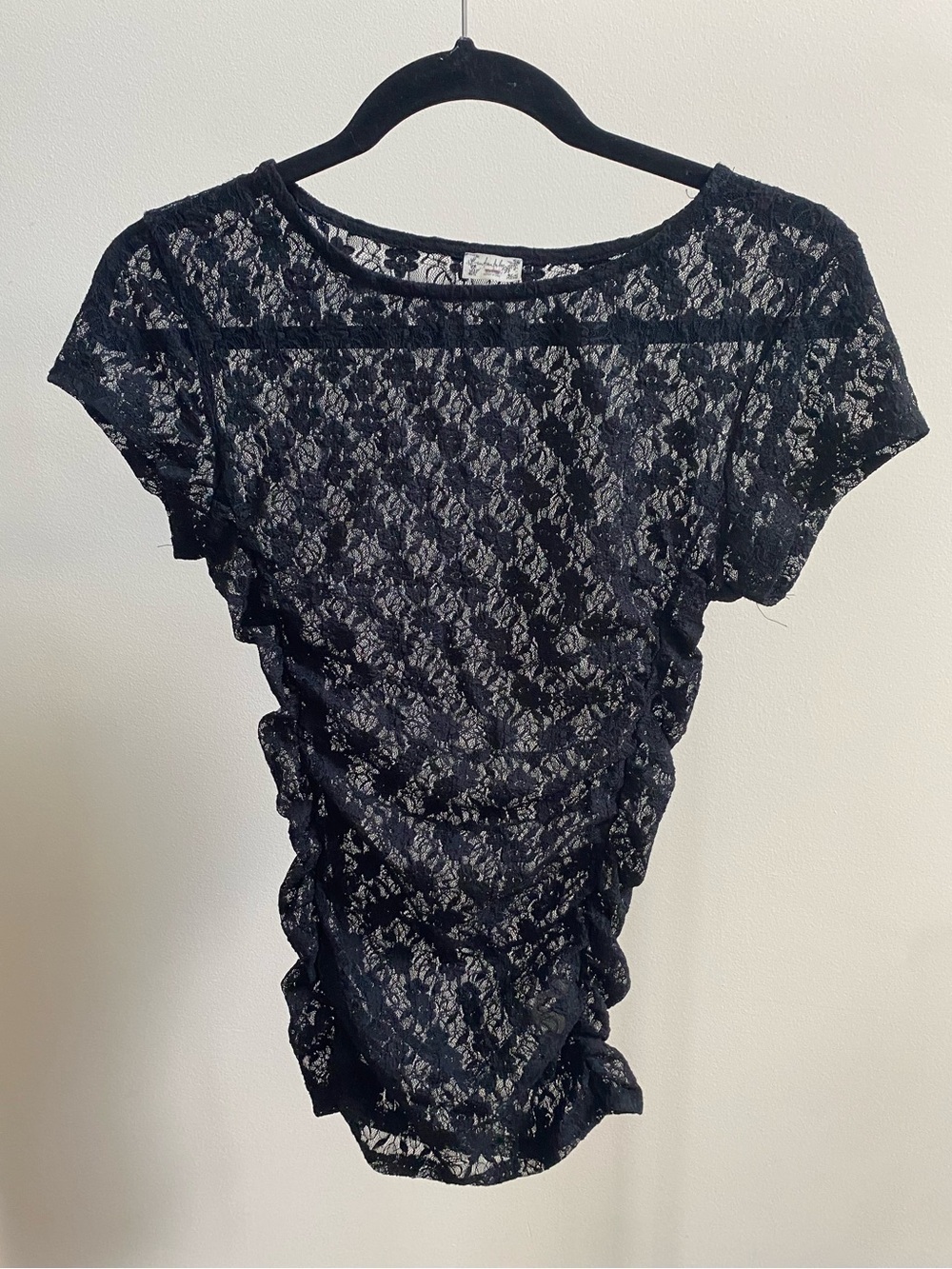 Intimately Free People Keep It Simple Lace Baby Tee sheer ruched sides Sz S - Picture 2 of 5